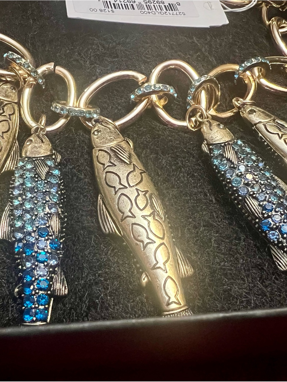 Betsey Johnson Gold Chain Necklace with Blue Fish Charms - Picture 2 of 3